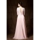 Long Pink Lace Chiffon Half Sleeves Floor Length Mother of The Bride Dresses 3040009