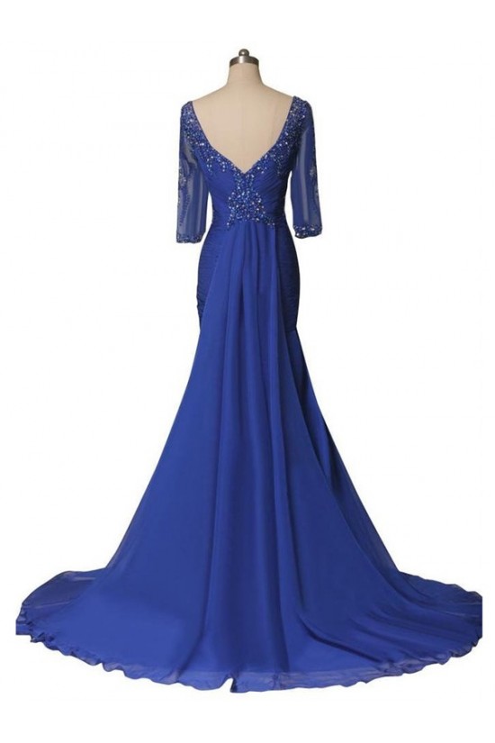 Mermaid Half Sleeves Long Blue Mother of The Bride Dresses 3040012 Mermaid Half Sleeves Long Blue Mother of The Bride Dresses 3040012