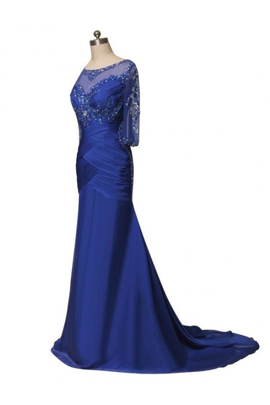 Mermaid Half Sleeves Long Blue Mother of The Bride Dresses 3040012 Mermaid Half Sleeves Long Blue Mother of The Bride Dresses 3040012