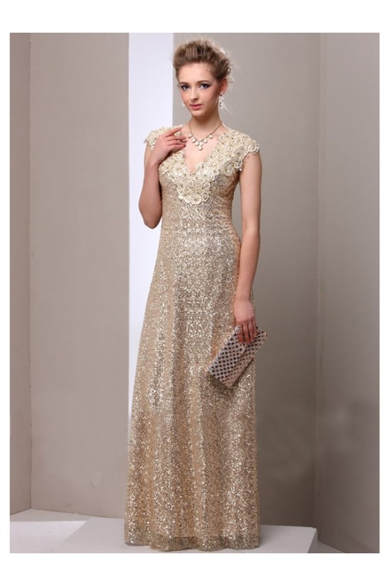 Sheath Gold Sequins Lace V-Neck Long Mother of The Bride Dresses 3040014 Sheath Gold Sequins Lace V-Neck Long Mother of The Bride Dresses 3040014