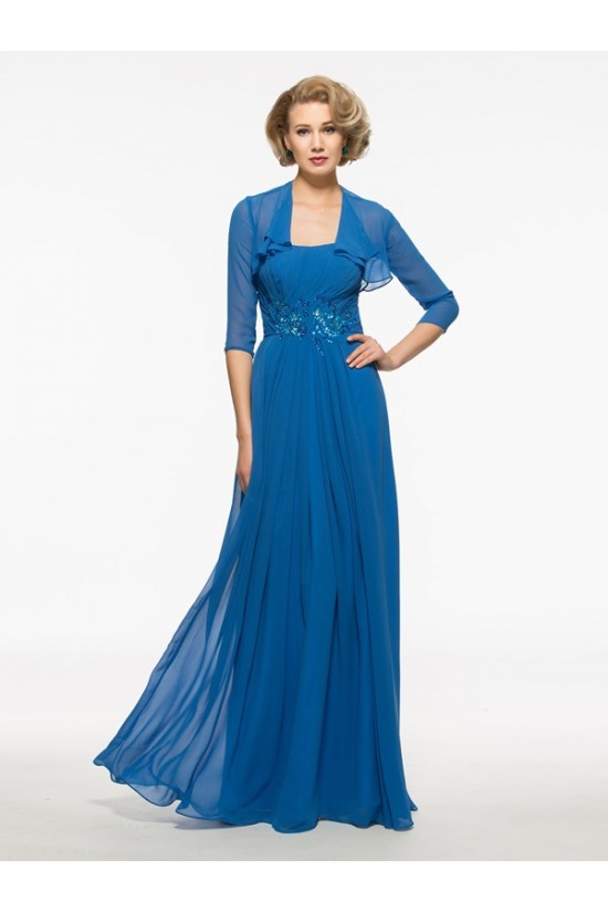 Long Blue Chiffon Mother of The Bride Dresses with A Jacket 3040015 Long Blue Chiffon Mother of The Bride Dresses with A Jacket 3040015
