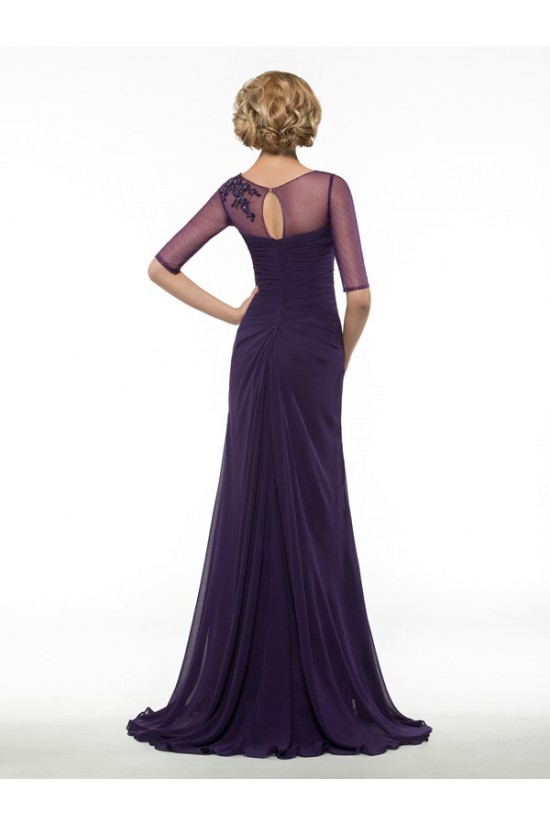 Half Sleeves Illusion Neckline Lace Chiffon Long Purple Mother of The Bride Dresses 3040020 Half Sleeves Illusion Neckline Lace Chiffon Long Purple Mother of The Bride Dresses 3040020