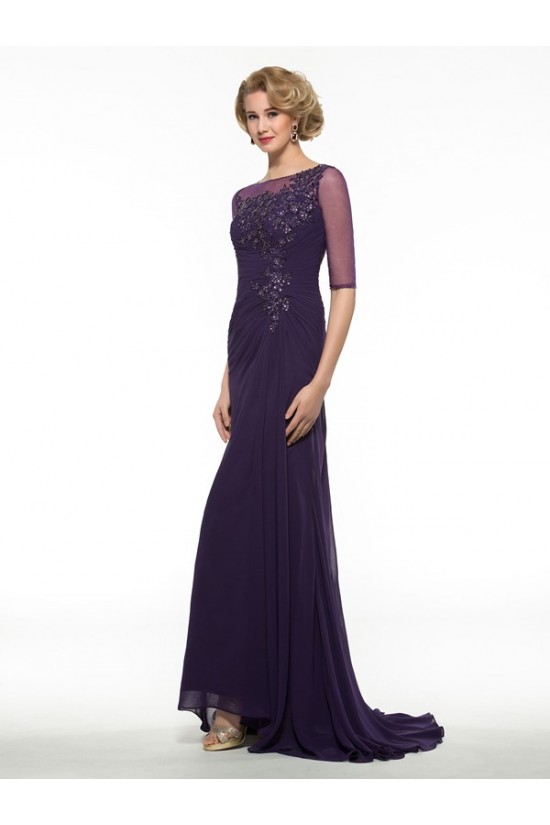 Half Sleeves Illusion Neckline Lace Chiffon Long Purple Mother of The Bride Dresses 3040020 Half Sleeves Illusion Neckline Lace Chiffon Long Purple Mother of The Bride Dresses 3040020