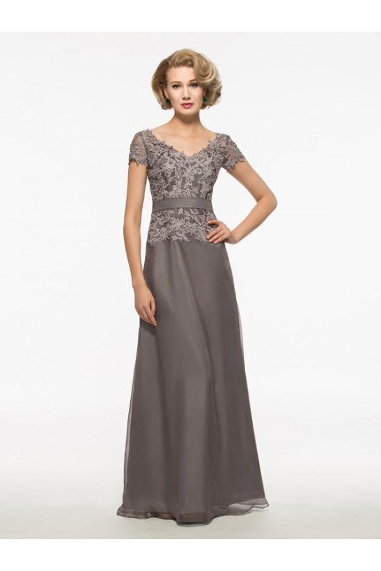 A-Line Short Sleeves Lace Chiffon V-Neck Mother of The Bride Dresses 3040021 A-Line Short Sleeves Lace Chiffon V-Neck Mother of The Bride Dresses 3040021