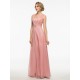 Long Pink Lace Chiffon V-Neck Mother of The Bride Dresses 3040024 Long Pink Lace Chiffon V-Neck Mother of The Bride Dresses 3040024