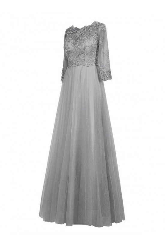 Purple 3/4 Length Sleeves Lace Chiffon Long Mother of The Bride Dresses 3040028