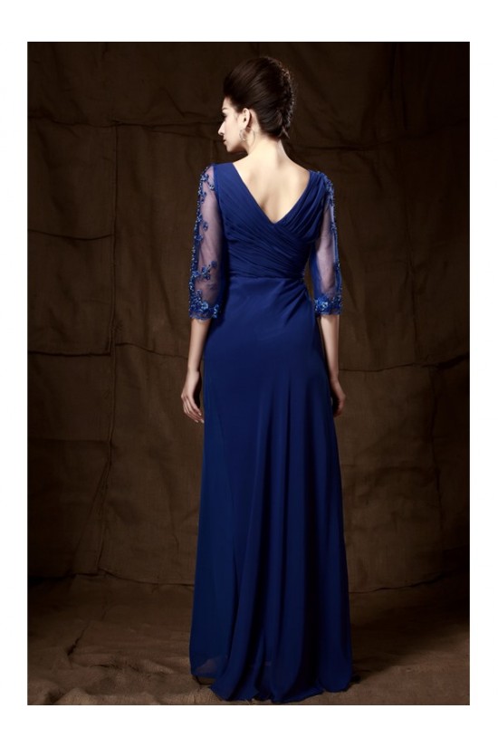 Long Blue 3/4 Length Sleeves Lace Chiffon Long Mother of The Bride Dresses 3040029 Long Blue 3/4 Length Sleeves Lace Chiffon Long Mother of The Bride Dresses 3040029