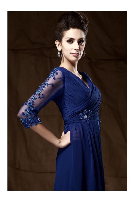 Long Blue 3/4 Length Sleeves Lace Chiffon Long Mother of The Bride Dresses 3040029 Long Blue 3/4 Length Sleeves Lace Chiffon Long Mother of The Bride Dresses 3040029