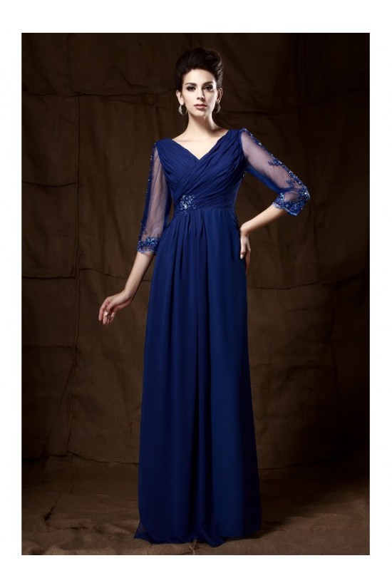Long Blue 3/4 Length Sleeves Lace Chiffon Long Mother of The Bride Dresses 3040029 Long Blue 3/4 Length Sleeves Lace Chiffon Long Mother of The Bride Dresses 3040029