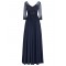 Long Navy 3/4 Length Sleeves Lace Chiffon Long Mother of The Bride Dresses 3040036