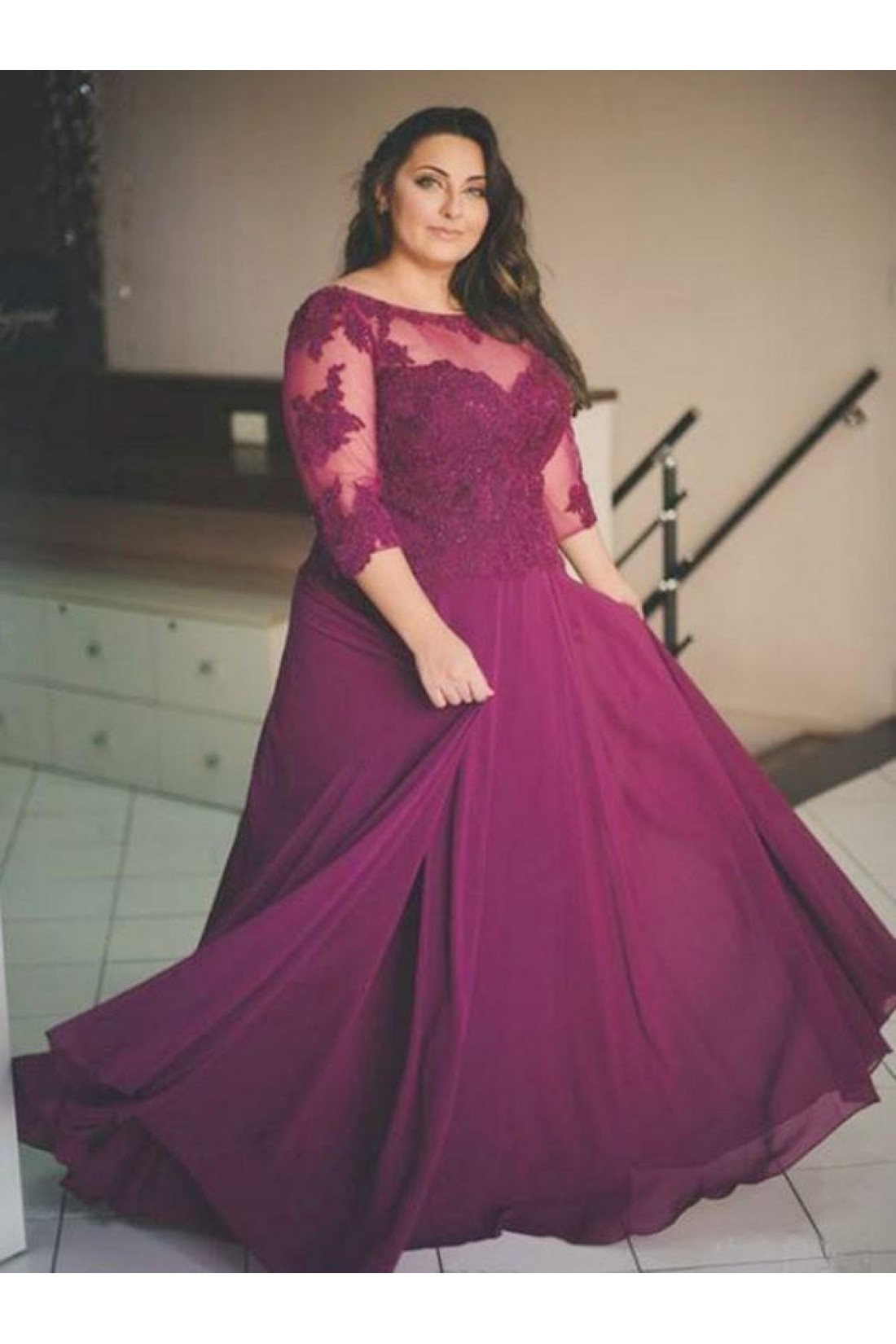 A-line Wedding Guest Dress Lace Appliques Mother Of The Bride Dress - 3/4  Sleeve A-Line Formal Gown With Sequin Details Evening Party Dress With  Sequins