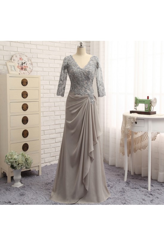 Elegant Chiffon Beaded V-Neck Long Mother of The Bride Dresses 602100 Elegant Chiffon Beaded V-Neck Long Mother of The Bride Dresses 602100