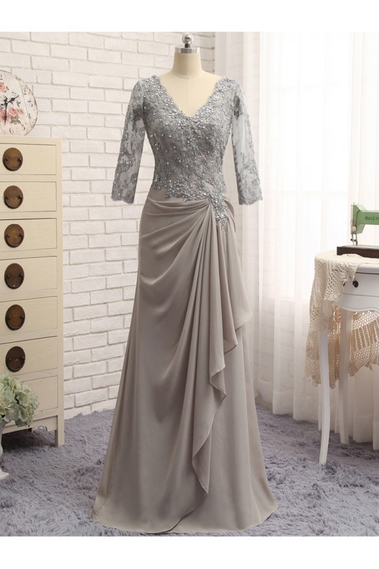 Elegant Chiffon Beaded V-Neck Long Mother of The Bride Dresses 602100 Elegant Chiffon Beaded V-Neck Long Mother of The Bride Dresses 602100