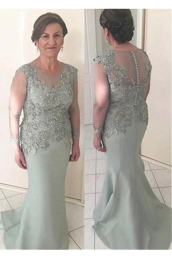 Mermaid Long Sleeves Mother of The Bride Dresses with Beaded and Lace Appliques 602131 Mermaid Long Sleeves Mother of The Bride Dresses with Beaded and Lace Appliques 602131
