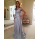 Elegant Chiffon Lace V-Neck Long Mother of The Bride Dresses 602140