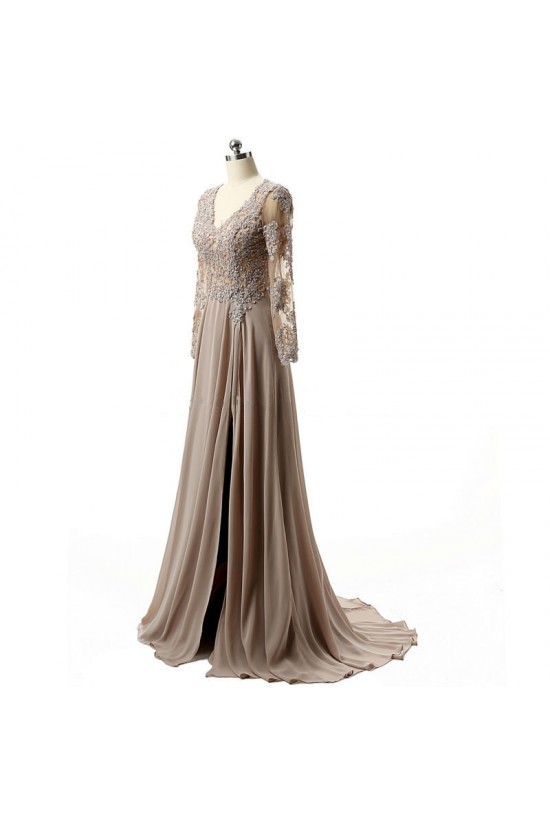 A-Line V-Neck Long Sleeves Lace Chiffon Mother of The Bride Dresses 602149 A-Line V-Neck Long Sleeves Lace Chiffon Mother of The Bride Dresses 602149