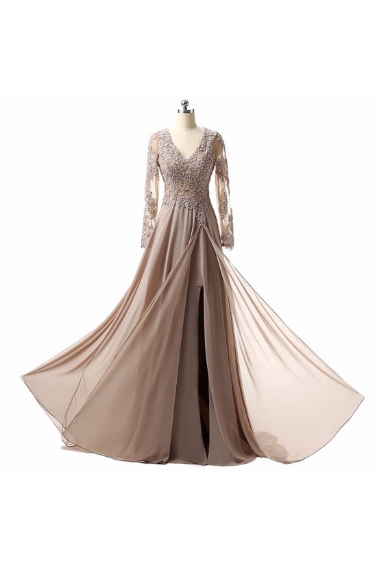 A-Line V-Neck Long Sleeves Lace Chiffon Mother of The Bride Dresses 602149 A-Line V-Neck Long Sleeves Lace Chiffon Mother of The Bride Dresses 602149