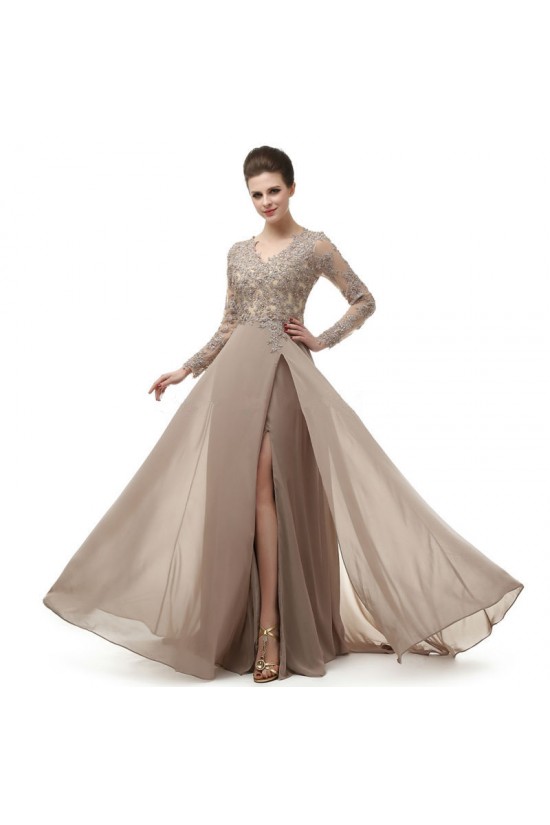 A-Line V-Neck Long Sleeves Lace Chiffon Mother of The Bride Dresses 602149 A-Line V-Neck Long Sleeves Lace Chiffon Mother of The Bride Dresses 602149