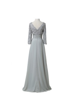 A-Line Beaded Lace Appliques V-Neck Long Mother of The Bride Dresses 602151