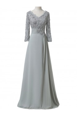 A-Line Beaded Lace Appliques V-Neck Long Mother of The Bride Dresses 602151