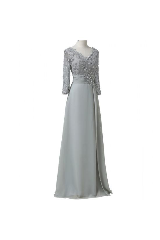 A-Line Beaded Lace Appliques V-Neck Long Mother of The Bride Dresses 602151