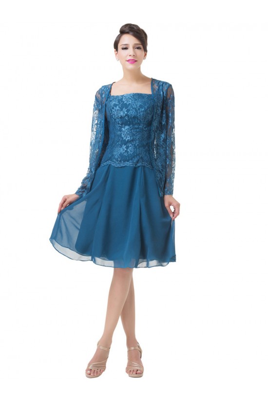 Short Long Sleeves Lace Chiffon Mother of The Bride Dresses 602155