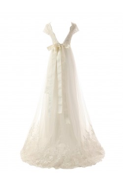 Sexy A-line V-neck Lace Sweep Train Wedding Dresses WD010003