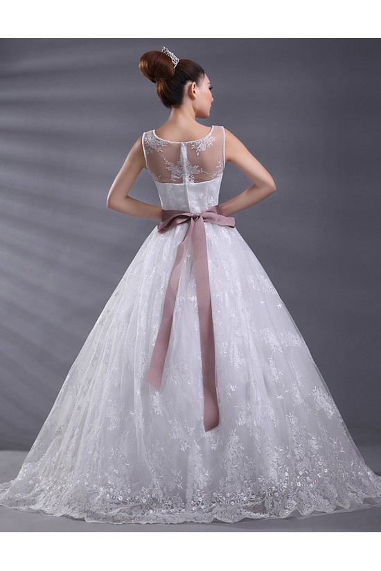 Ball Gown Scoop Floor Length Wedding Dresses WD010004