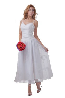 A-line Spaghetti Straps Tea-length Wedding Dresses WD010021