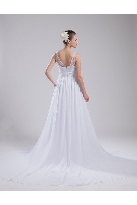 Elegant A-line V-neck Straps Chapel Train Chiffon Beaded Wedding Dresses WD010026 Elegant A-line V-neck Straps Chapel Train Chiffon Beaded Wedding Dresses WD010026