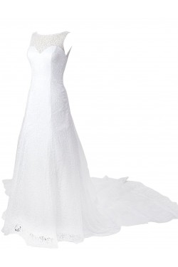 A-line Chapel Train Lace Bateau Wedding Dresses WD010035