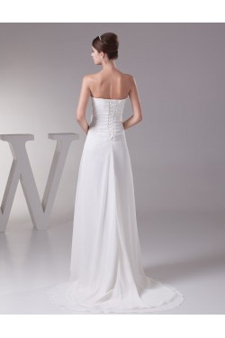 Sheath/Column Strapless Sweep Train Wedding Dresses WD010039