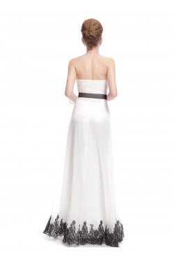 Sheath/Column Strapless Black Applique White Wedding Dresses WD010040
