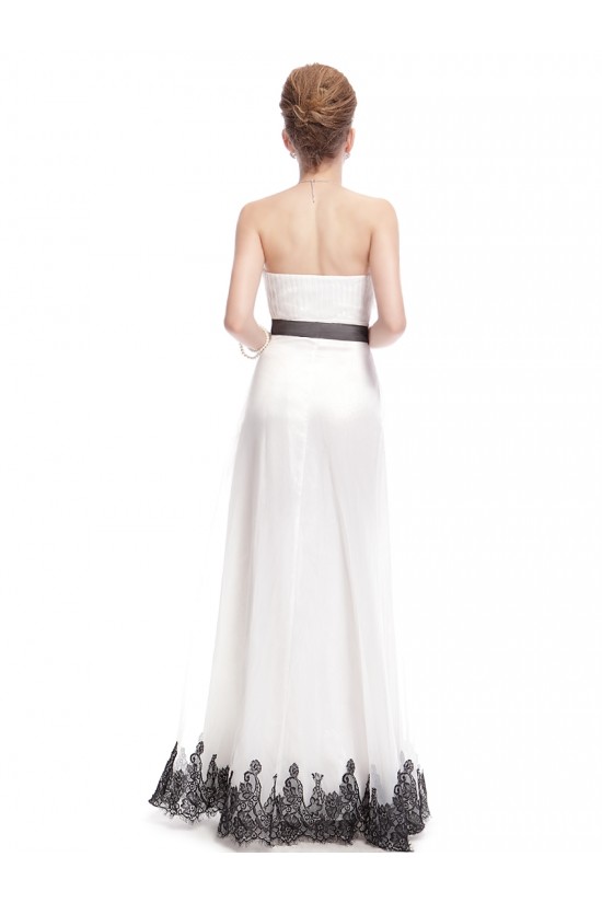Sheath/Column Strapless Black Applique White Wedding Dresses WD010040