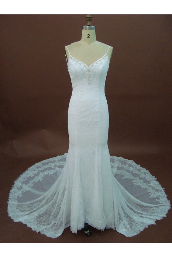 Sexy Trumpet/Mermaid Spaghetti Straps Chapel Train Lace Bridal Wedding Dresses WD010149 Sexy Trumpet/Mermaid Spaghetti Straps Chapel Train Lace Bridal Wedding Dresses WD010149
