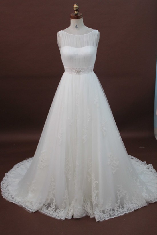 A-line Chapel Train Beaded Lace Bridal Wedding Dresses WD010178 A-line Chapel Train Beaded Lace Bridal Wedding Dresses WD010178