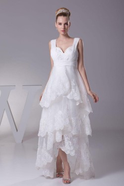 High Low Straps Applique Bridal Wedding Dress WD010249