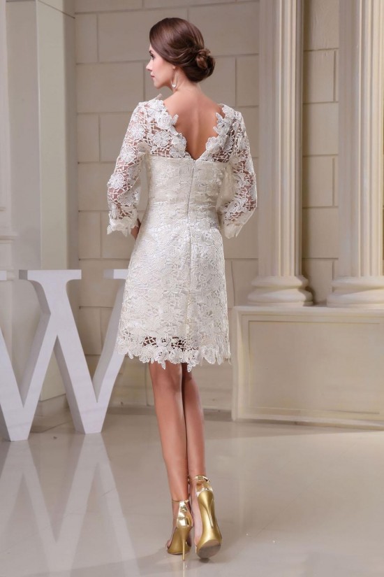 Short 3/4 Sleeves V-back Bridal Wedding Dress WD010251