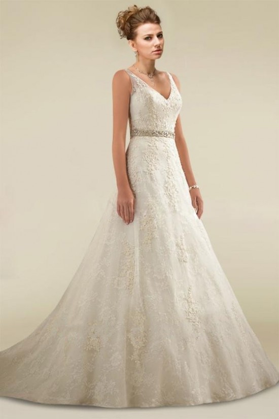 A-line V-neck Beaded Lace Bridal Wedding Dresses WD010348 A-line V-neck Beaded Lace Bridal Wedding Dresses WD010348