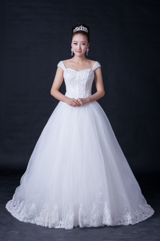 Ball Gown Off the Shoulder Beaded Lace Bridal Wedding Dresses WD010408