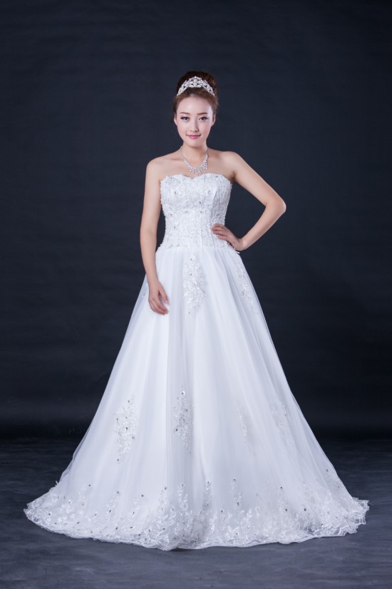 A-line Sweetheart Beaded Lace Bridal Wedding Dresses WD010415