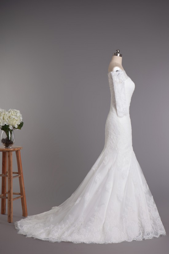 Trumpet/Mermaid Off the Shoulder 3/4 Sleeves Lace Bridal Wedding Dresses WD010418 Trumpet/Mermaid Off the Shoulder 3/4 Sleeves Lace Bridal Wedding Dresses WD010418