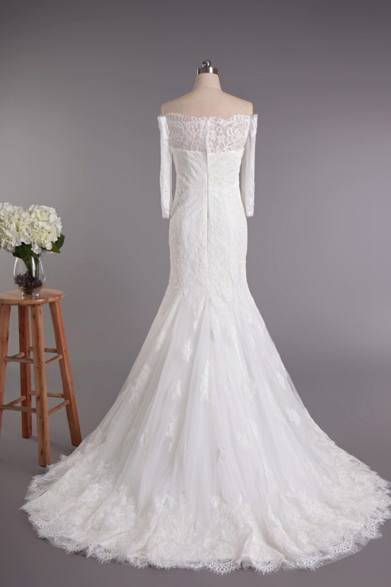 Trumpet/Mermaid Off the Shoulder 3/4 Sleeves Lace Bridal Wedding Dresses WD010418 Trumpet/Mermaid Off the Shoulder 3/4 Sleeves Lace Bridal Wedding Dresses WD010418