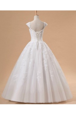 Ball Gown Cap Straps Beaded Lace Bridal Gown Wedding Dress WD010442