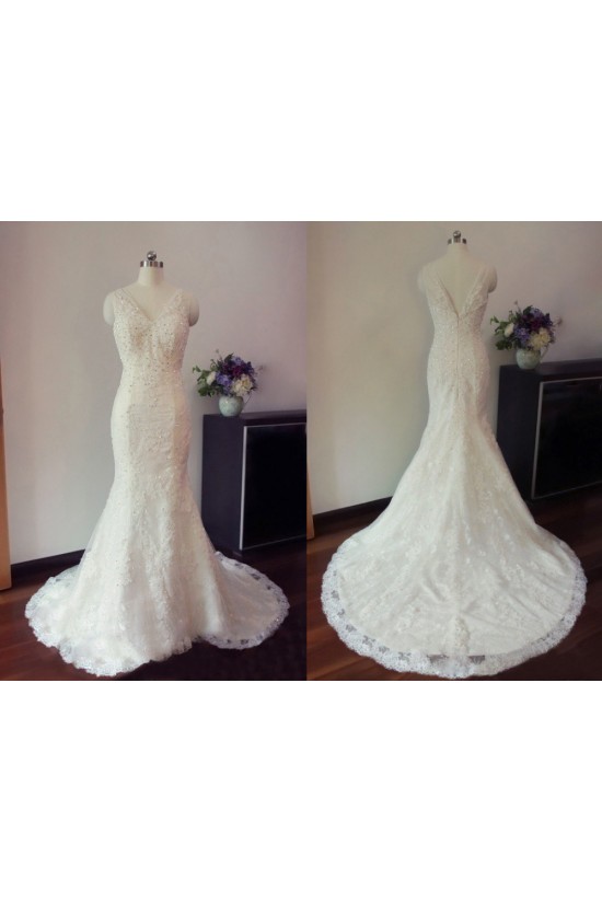 Trumpet/Mermaid V-neck Beaded Lace Bridal Gown Wedding Dress WD010453 Trumpet/Mermaid V-neck Beaded Lace Bridal Gown Wedding Dress WD010453