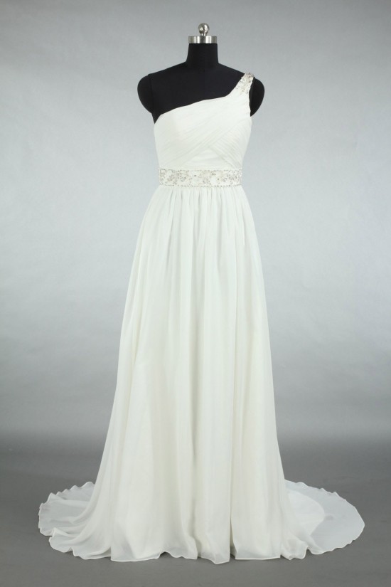 Sheath/Column One Shoulder Beaded Chiffon Bridal Gown Wedding Dress WD010466 Sheath/Column One Shoulder Beaded Chiffon Bridal Gown Wedding Dress WD010466