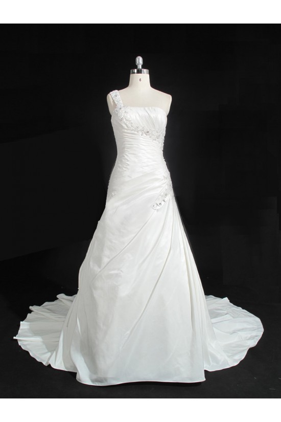 A-line One Shoulder Bridal Gown Wedding Dress WD010488