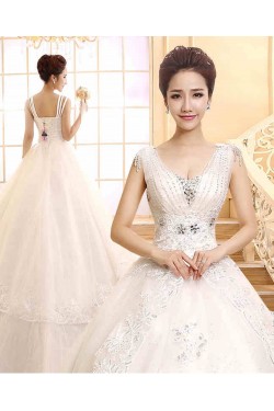 Ball Gown Beaded Bowknot Lace Bridal Wedding Dresses WD010507