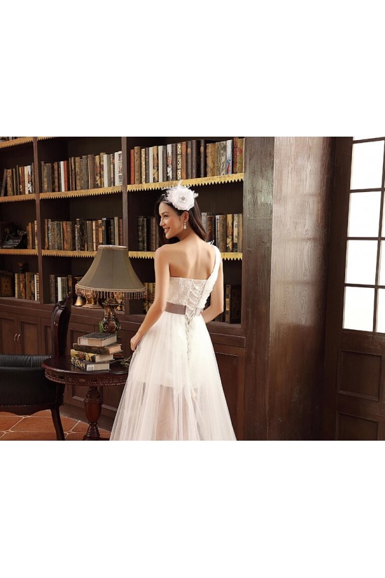 High Low One Shoulder Bridal Wedding Dresses WD010517
