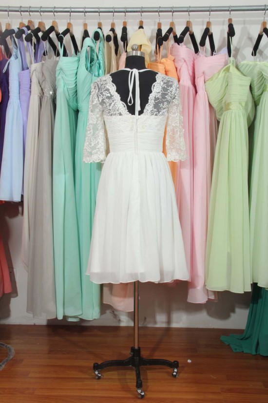 A-line V-neck Half Sleeves Chiffon and Lace Bridal Wedding Dresses WD010560 A-line V-neck Half Sleeves Chiffon and Lace Bridal Wedding Dresses WD010560